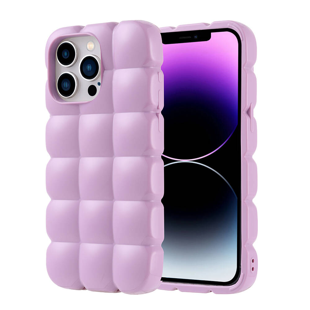 Apple iPhone 14 Pro Max Uyumlu Kılıf Silikon Parlak Esnek Yumuşak Kabartmalı Zore Dom Dom Kapak