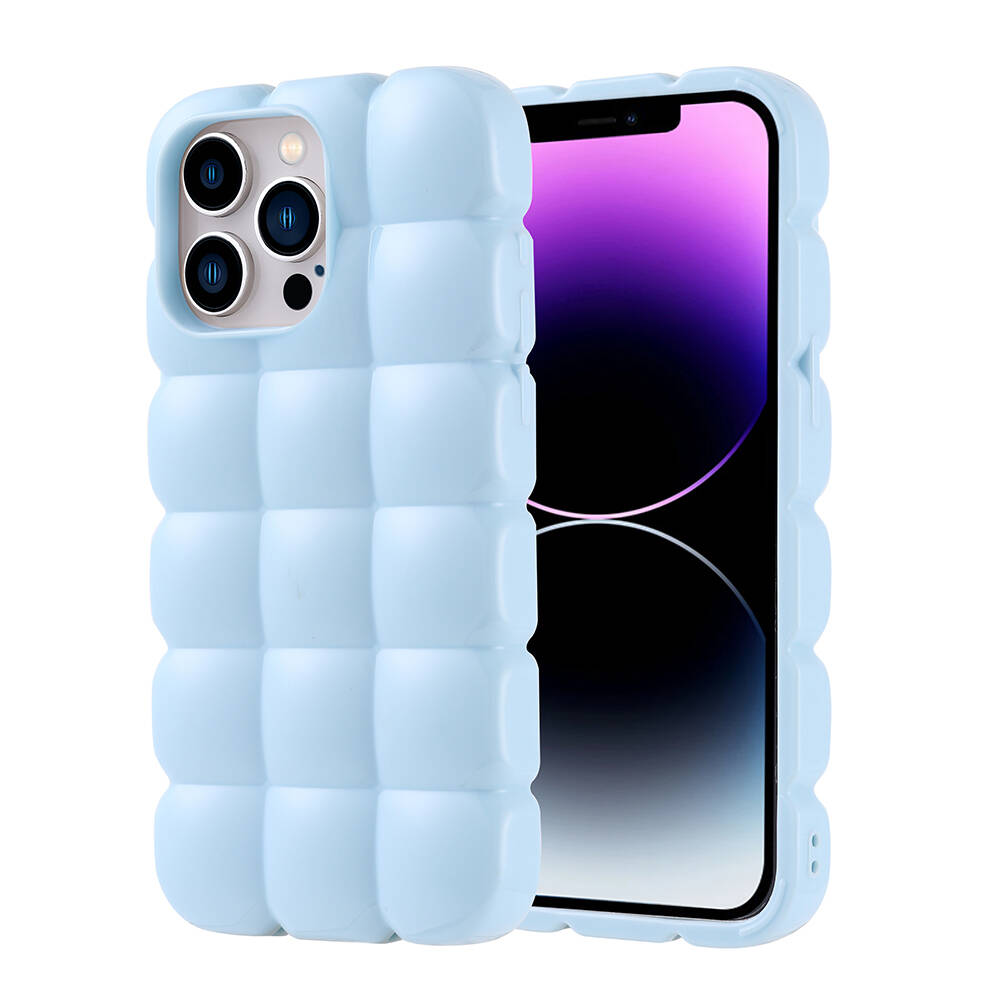 [RNZ-TA107167] Apple iPhone 14 Pro Max Uyumlu Kılıf Silikon Parlak Esnek Yumuşak Kabartmalı Zore Dom Dom Kapak (Mavi)