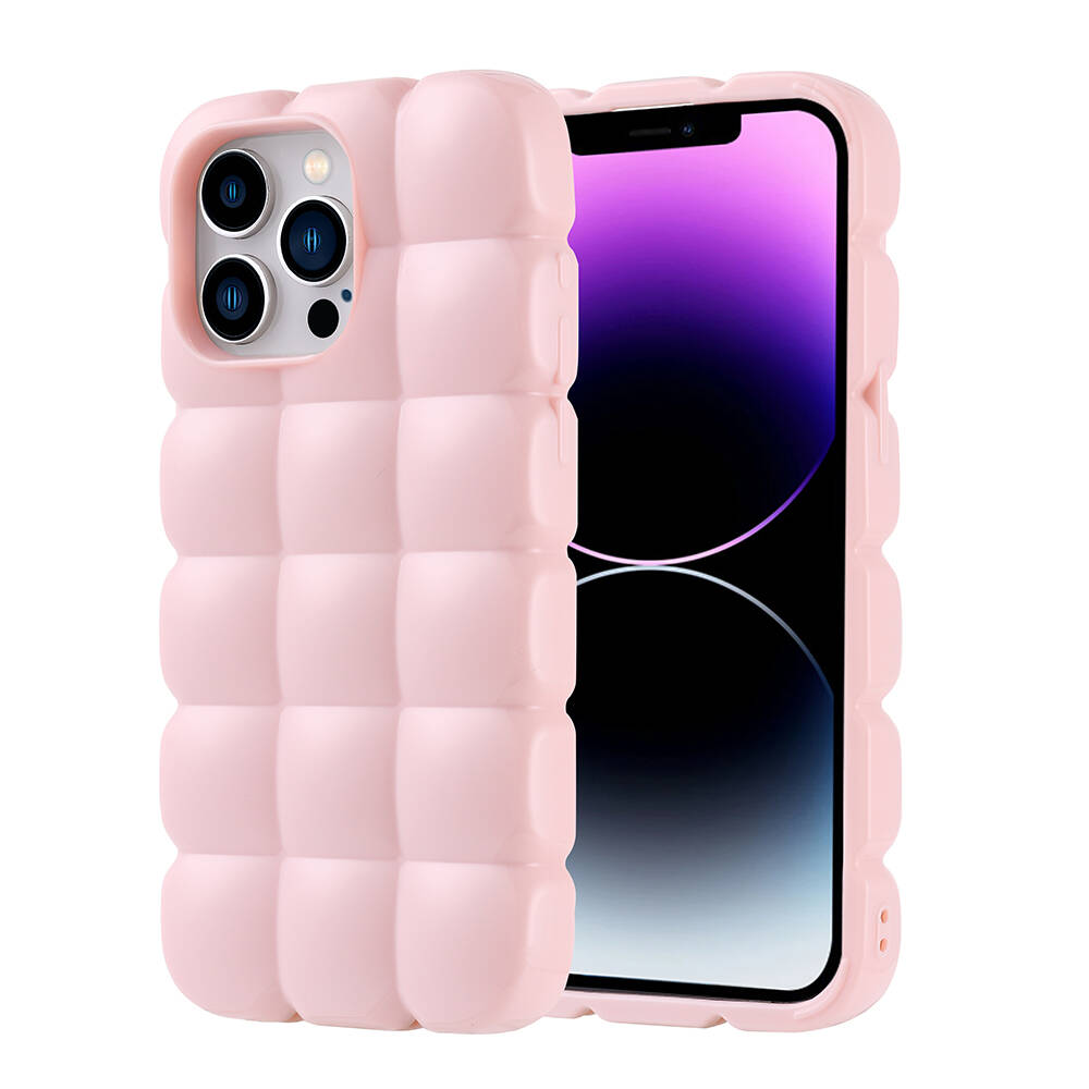 Apple iPhone 14 Pro Max Uyumlu Kılıf Silikon Parlak Esnek Yumuşak Kabartmalı Zore Dom Dom Kapak