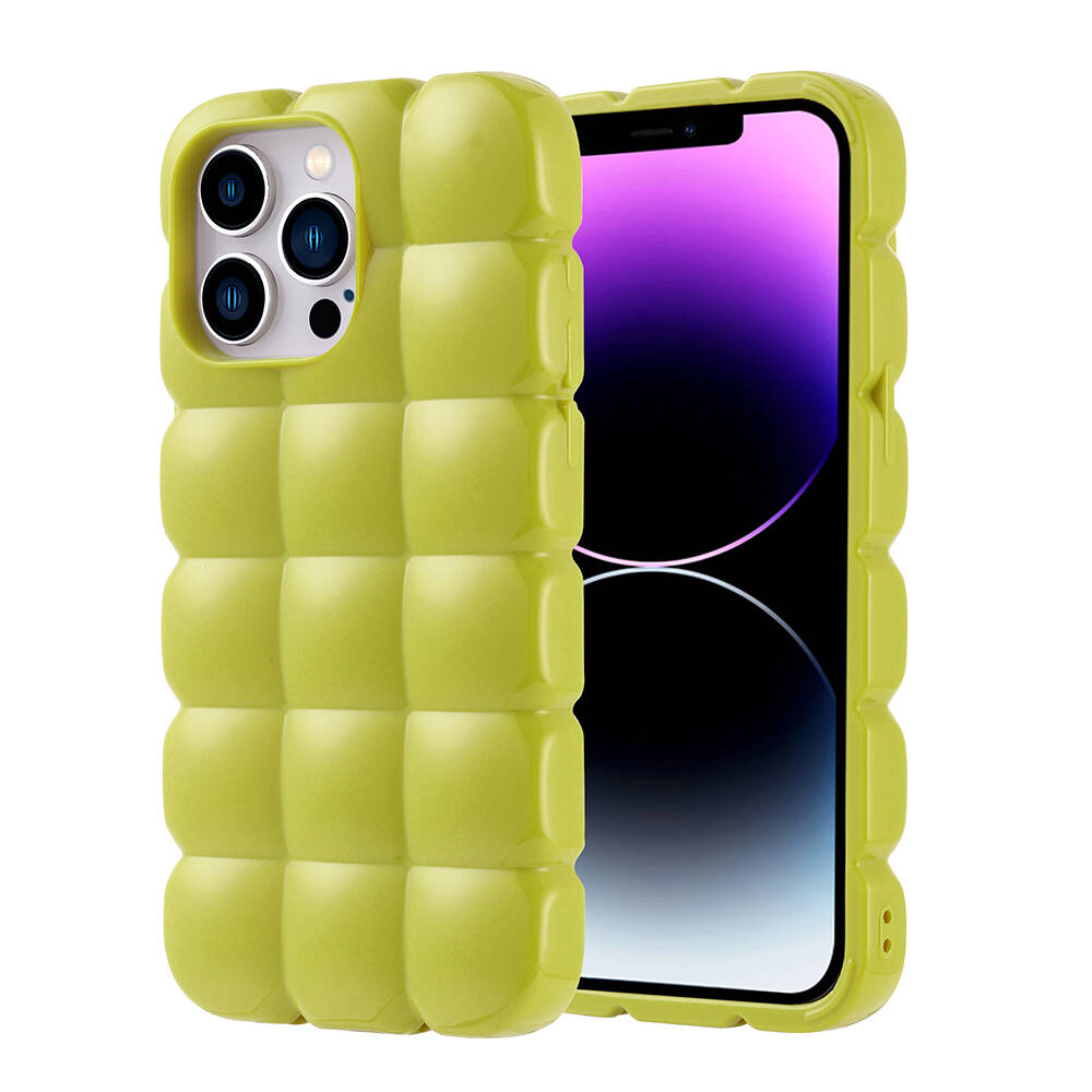 Apple iPhone 14 Pro Max Uyumlu Kılıf Silikon Parlak Esnek Yumuşak Kabartmalı Zore Dom Dom Kapak