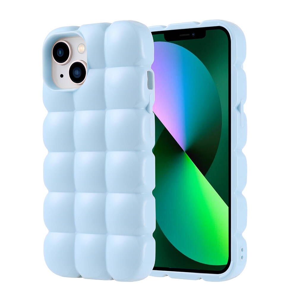 [RNZ-TA107157] Apple iPhone 13 Uyumlu Kılıf Silikon Parlak Esnek Yumuşak Kabartmalı Zore Dom Dom Kapak (Mavi)