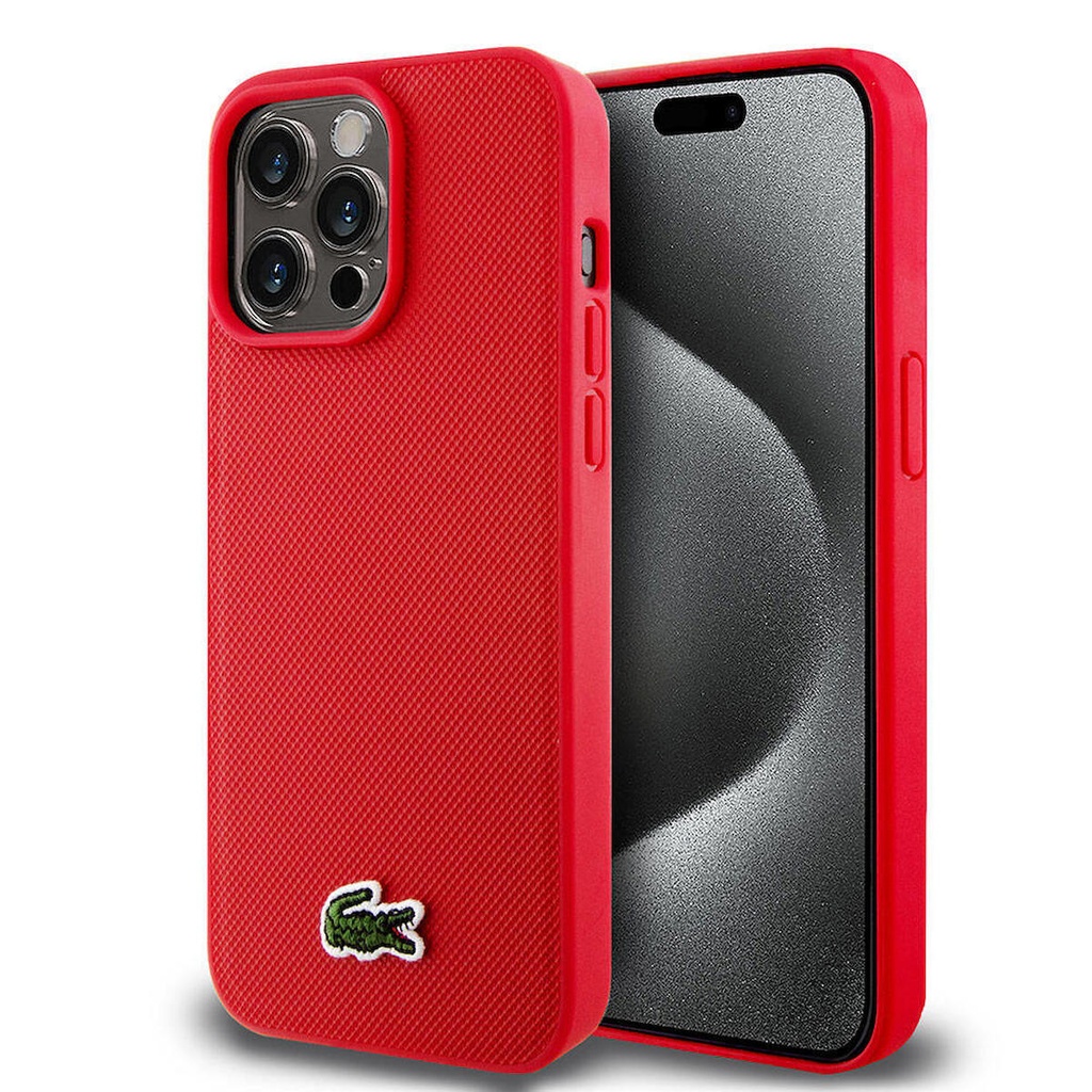 Apple iPhone 15 Pro Max Uyumlu Kılıf Lacoste Orjinal Lisanslı PU Pike Desenli Arka Yüzey İkonik Timsah Dokuma Logolu Kapak