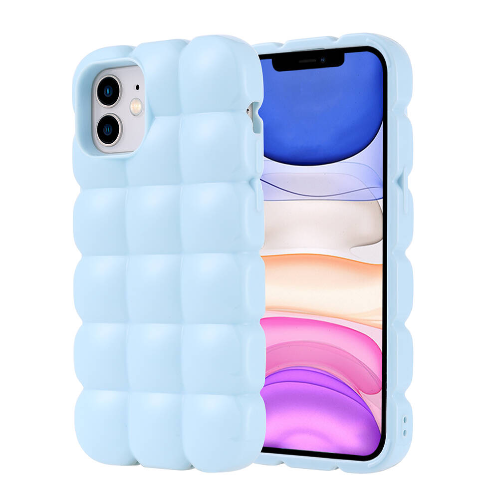 [RNZ-TA107141] Apple iPhone 11 Uyumlu Kılıf Silikon Parlak Esnek Yumuşak Kabartmalı Zore Dom Dom Kapak (Mavi)
