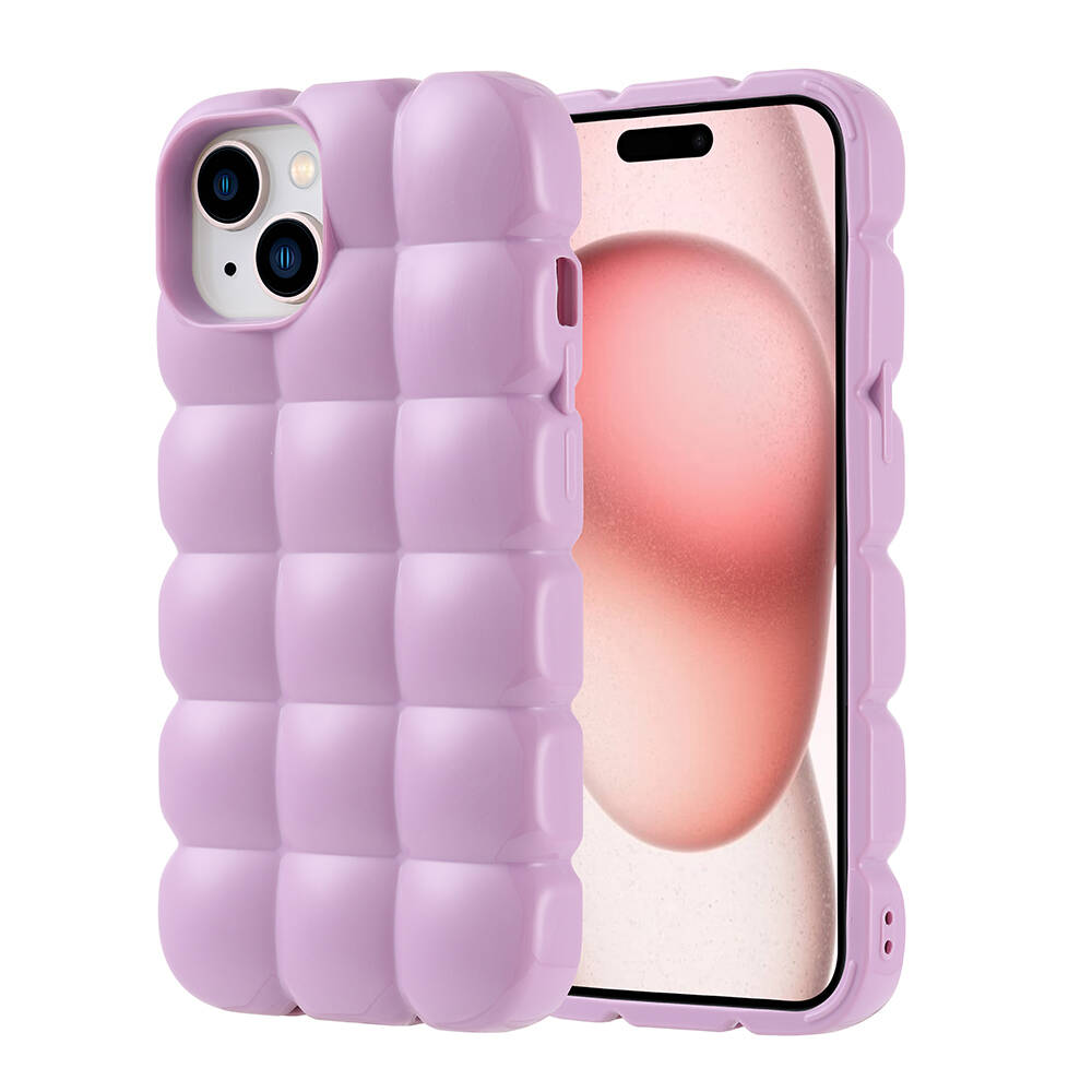 Apple iPhone 15 Uyumlu Kılıf Silikon Parlak Esnek Yumuşak Kabartmalı Zore Dom Dom Kapak