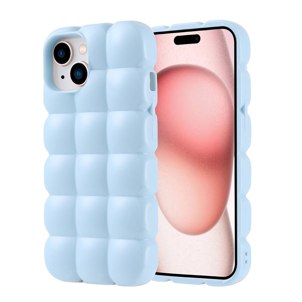 [RNZ-TA107172] Apple iPhone 15 Uyumlu Kılıf Silikon Parlak Esnek Yumuşak Kabartmalı Zore Dom Dom Kapak (Mavi)