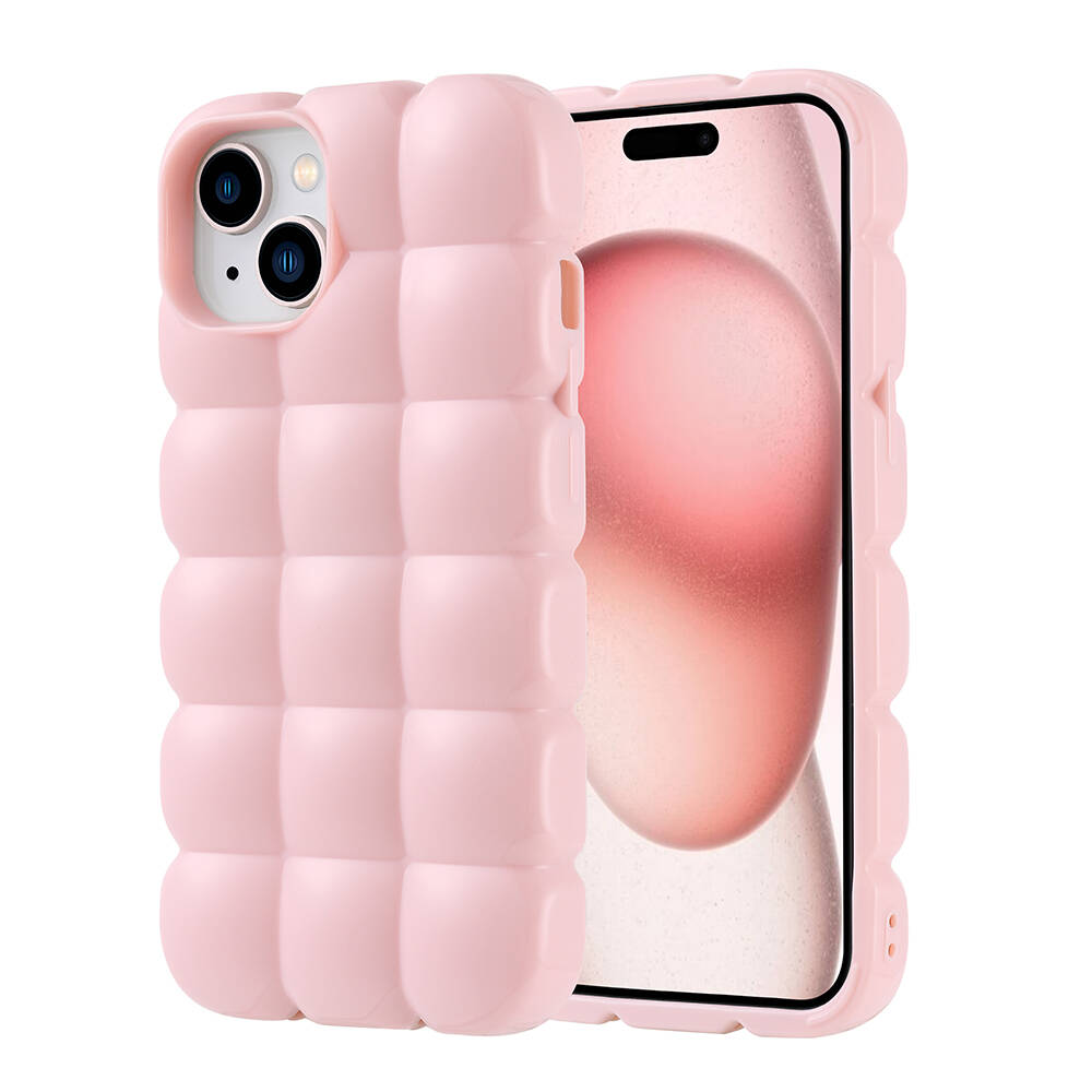 Apple iPhone 15 Uyumlu Kılıf Silikon Parlak Esnek Yumuşak Kabartmalı Zore Dom Dom Kapak