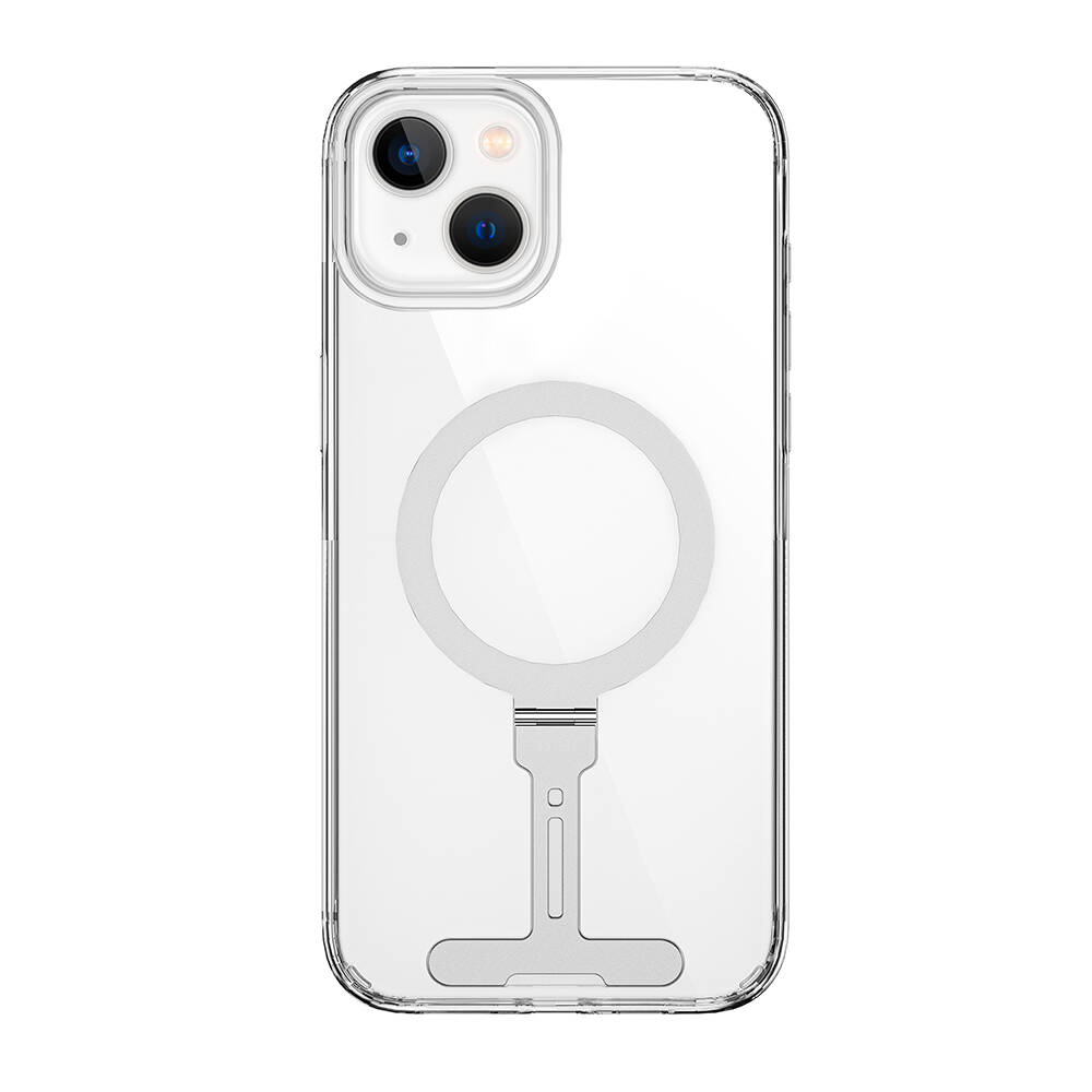 Apple iPhone 15 Plus Uyumlu Kılıf Wiwu FYY-014 M-safe Şarj Özellikli Alüminyum Alaşım Metal Standlı Şeffaf Kapak