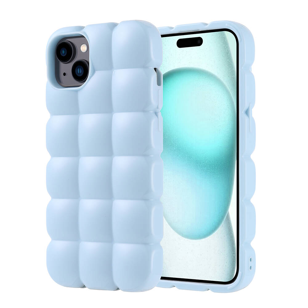 [RNZ-TA107177] Apple iPhone 15 Plus Uyumlu Kılıf Silikon Parlak Esnek Yumuşak Kabartmalı Zore Dom Dom Kapak (Mavi)