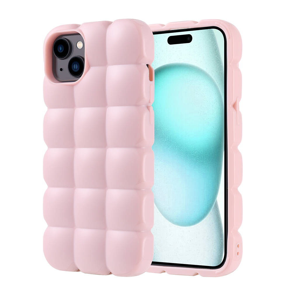 Apple iPhone 15 Plus Uyumlu Kılıf Silikon Parlak Esnek Yumuşak Kabartmalı Zore Dom Dom Kapak