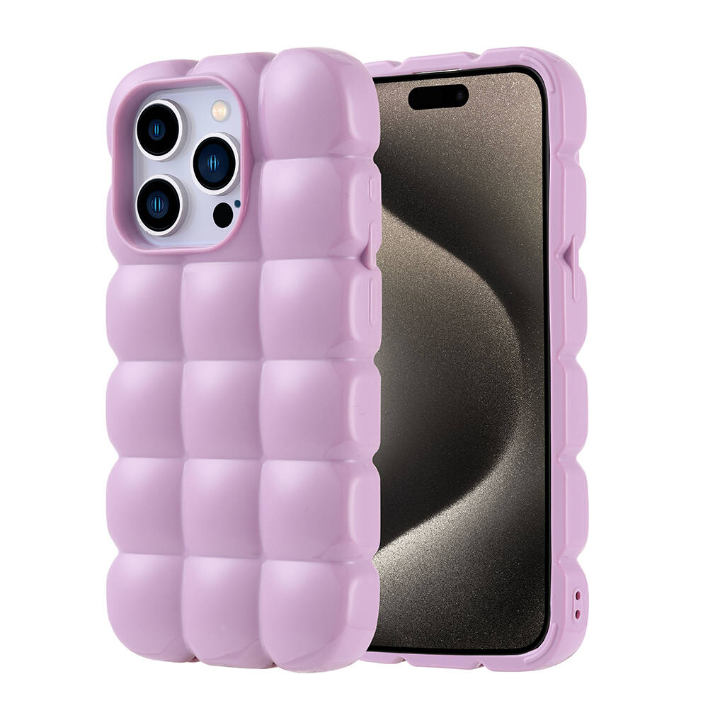 Apple iPhone 15 Pro Uyumlu Kılıf Silikon Parlak Esnek Yumuşak Kabartmalı Zore Dom Dom Kapak