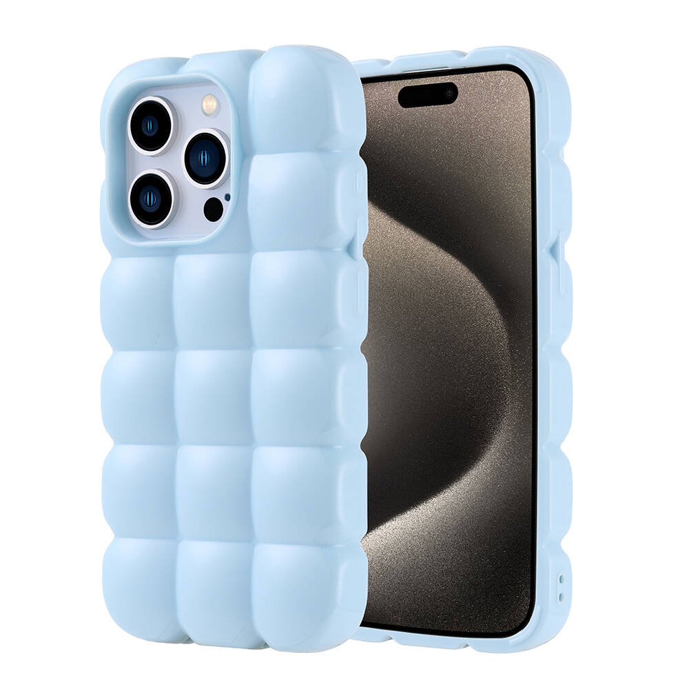 [RNZ-TA107182] Apple iPhone 15 Pro Uyumlu Kılıf Silikon Parlak Esnek Yumuşak Kabartmalı Zore Dom Dom Kapak (Mavi)