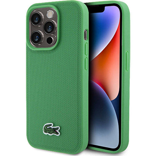Apple iPhone 15 Pro Max Uyumlu Kılıf Lacoste Orjinal Lisanslı PU Pike Desenli Arka Yüzey İkonik Timsah Dokuma Logolu Kapak