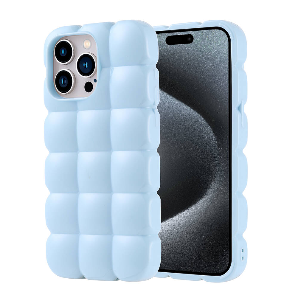 [RNZ-TA107187] Apple iPhone 15 Pro Max Uyumlu Kılıf Silikon Parlak Esnek Yumuşak Kabartmalı Zore Dom Dom Kapak (Mavi)