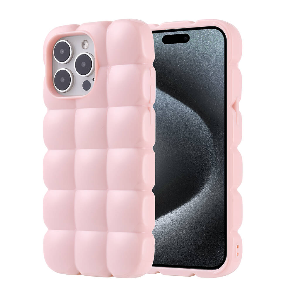 Apple iPhone 15 Pro Max Uyumlu Kılıf Silikon Parlak Esnek Yumuşak Kabartmalı Zore Dom Dom Kapak