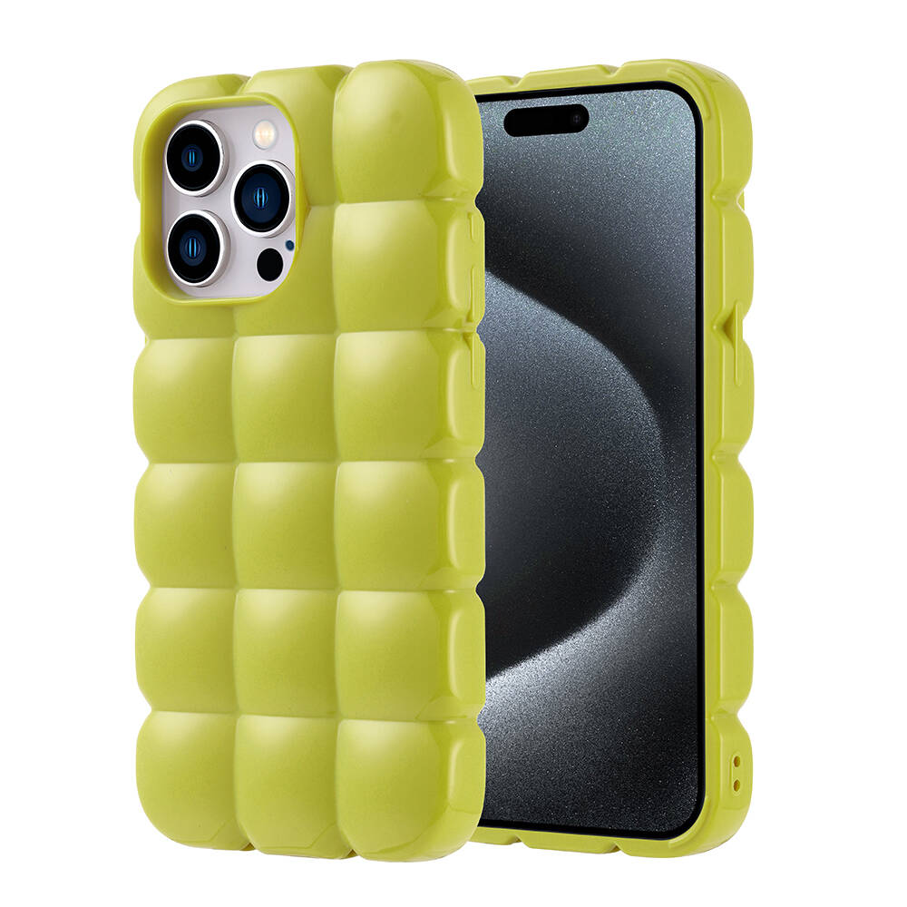 Apple iPhone 15 Pro Max Uyumlu Kılıf Silikon Parlak Esnek Yumuşak Kabartmalı Zore Dom Dom Kapak