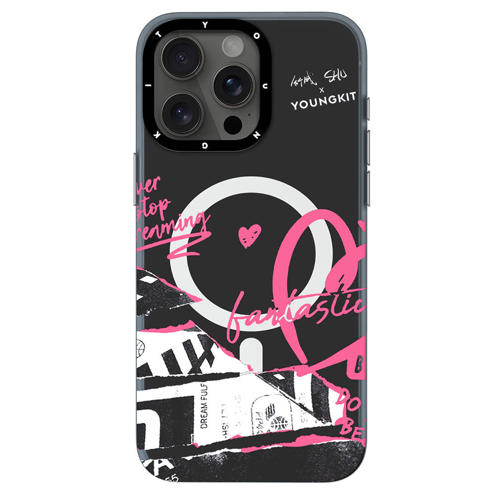 [RNZ-TA107195] Apple iPhone 14 Pro Uyumlu Kılıf M-safe Şarj Özellikli Shu Tasarımlı Youngkit Dreamland Serisi Kapak (Siyah)