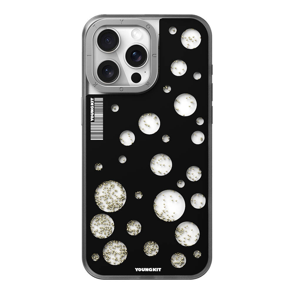 [RNZ-TA107218] Apple iPhone 15 Pro Max Uyumlu Kılıf M-safe Şarj Özellikli Youngkit Quicksand Beads Serisi Kapak (Siyah)