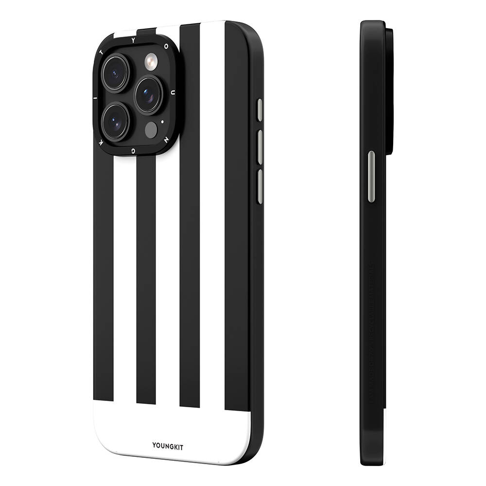 [RNZ-TA107227] Apple iPhone 14 Pro Max Uyumlu Kılıf M-safe Şarj Özellikli Youngkit Striped Piano Keys Serisi Kapak (Siyah)