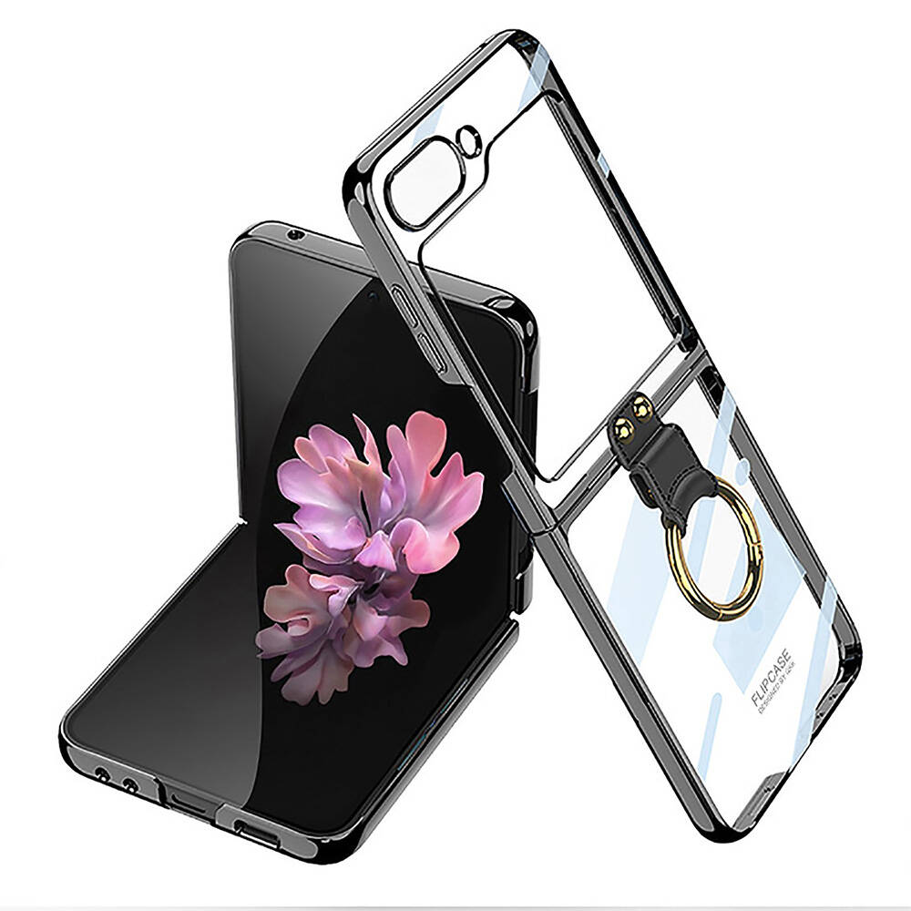 [RNZ-TA107522] Samsung Galaxy Z Flip 6 Uyumlu Kılıf Sert PC Yüzüklü Şık Tasarım Zore Kıpta Kapak (Siyah)