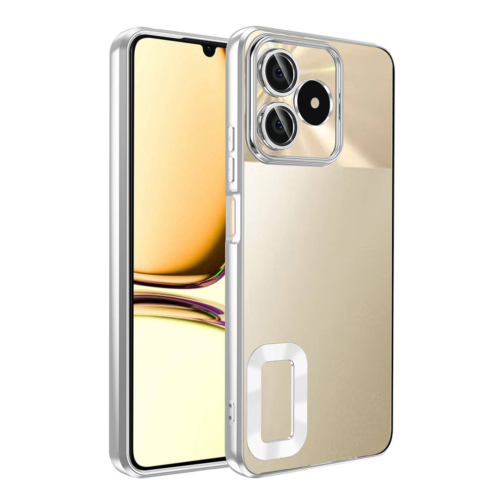 Realme Note 50 Uyumlu Kılıf Silikon Kamera Korumalı Renkli Şeritli Logo Gösteren Zore Omega Kapak