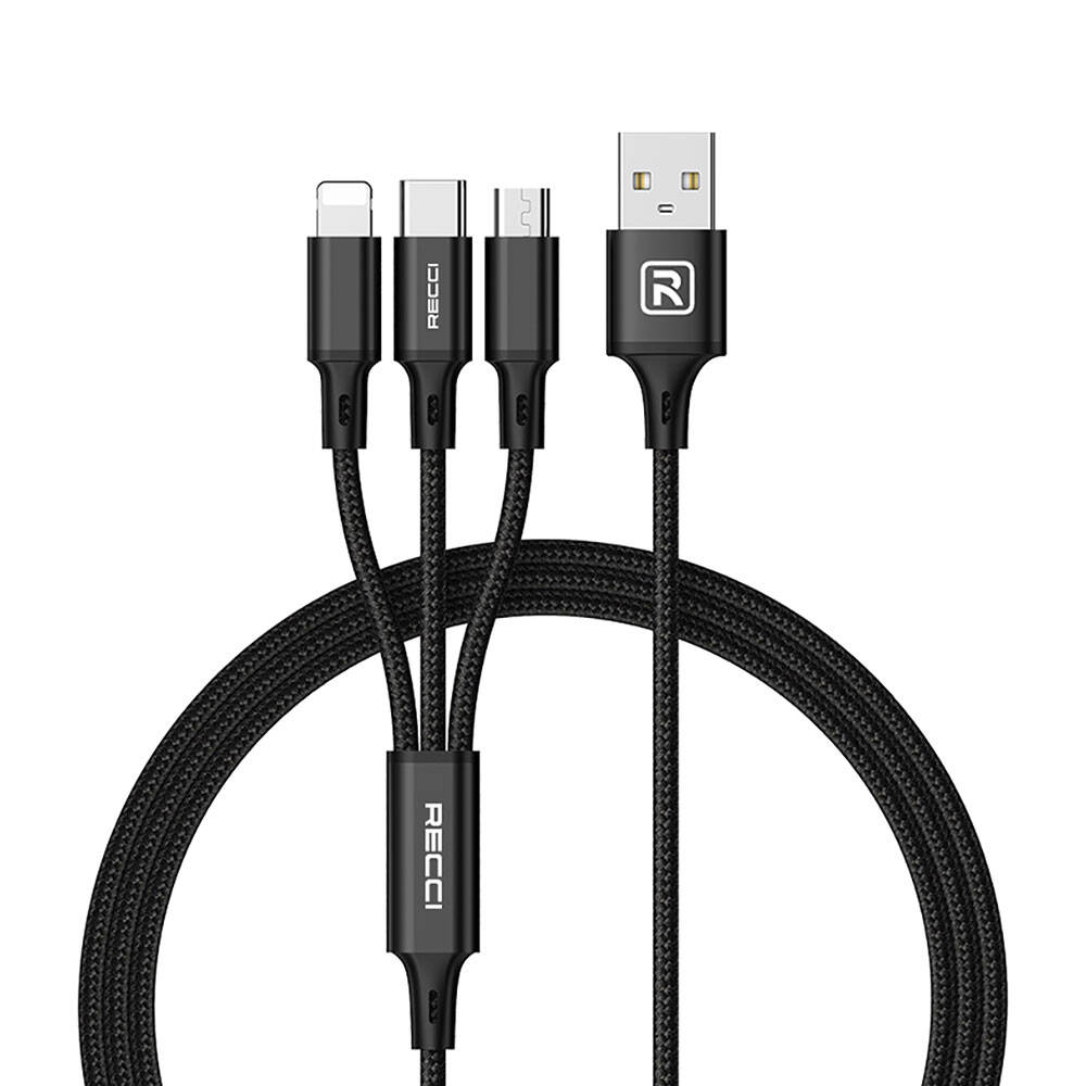 [ZTA107101] Recci RCS-D120 Fast Wind Serisi 3in1 USB-A to Lightning – Type-C – Micro Şarj ve Data Kablosu 1.2M