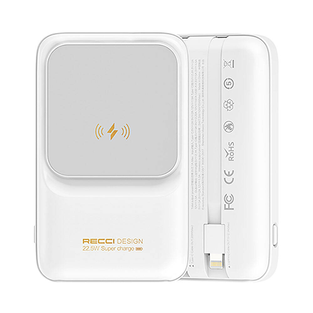 [ZTA107120] Recci RPB-W10 Polaris Serisi Çift Kablolu LED Dijital Göstergeli Wireless Powerbank 15W 10000mAh