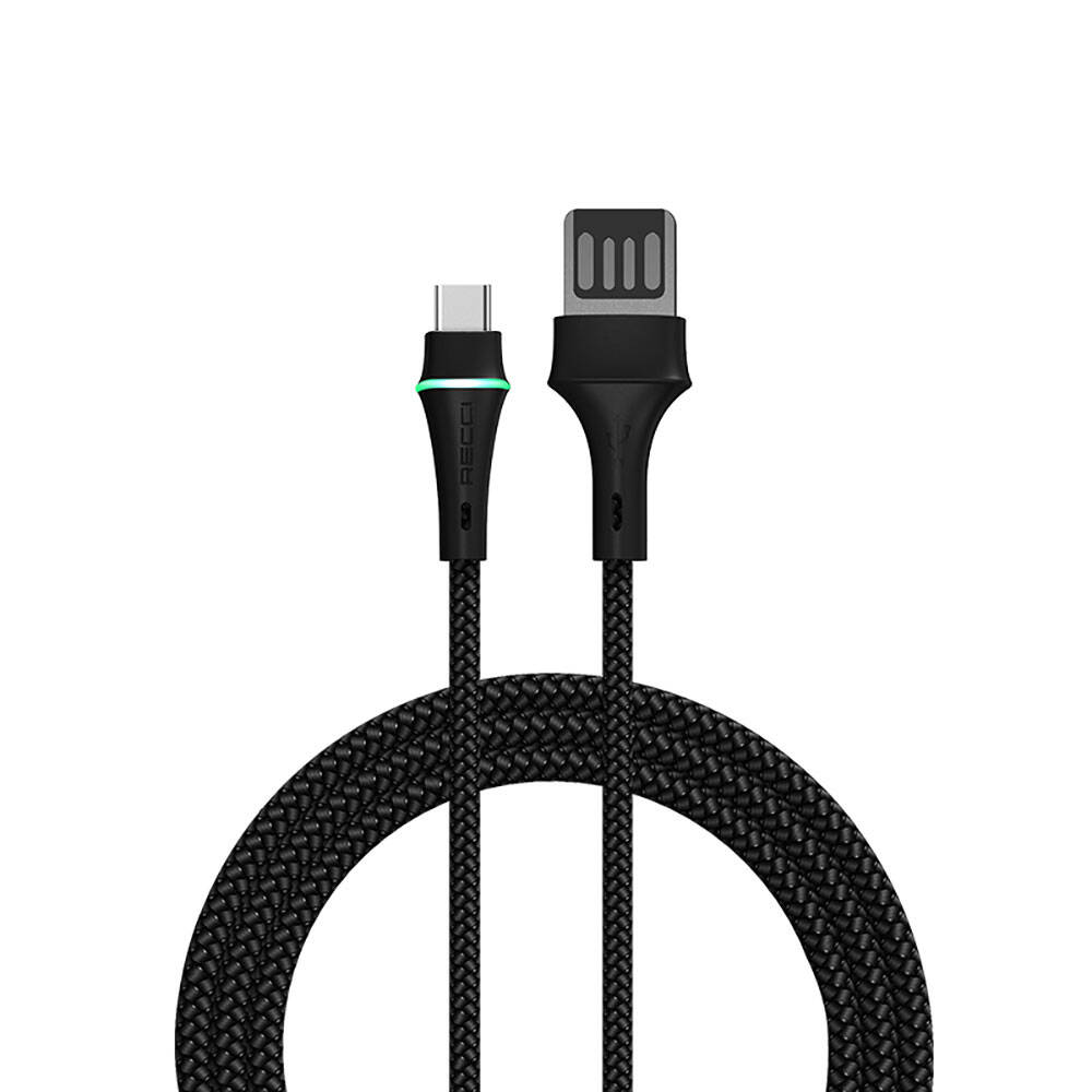 [ZTA107130] Recci RTC-N19C Genbu Serisi USB-A to Type-C 3A Hızlı Şarj Özellikli Şarj ve Data Kablosu 1M (Siyah)