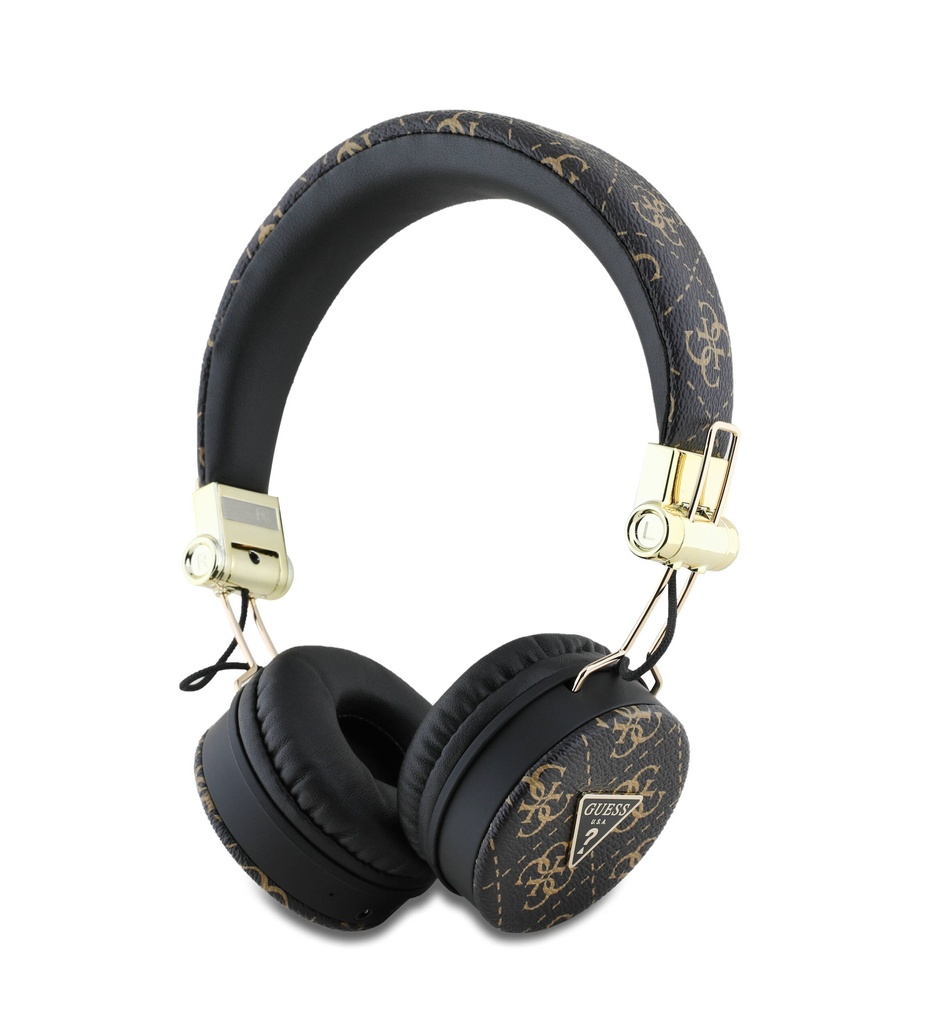 [RNZ-TA107031] Guess Orjinal Lisanslı PU Desenli Metal Üçgen Logolu Kulak Üstü Bluetooth Kulaklık (Siyah)