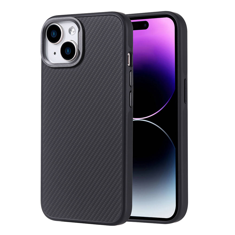 Apple iPhone 15 Uyumlu Kılıf Magsafe Şarj Özellikli Karbon Fiber Görünümlü Zore Troy Kapak