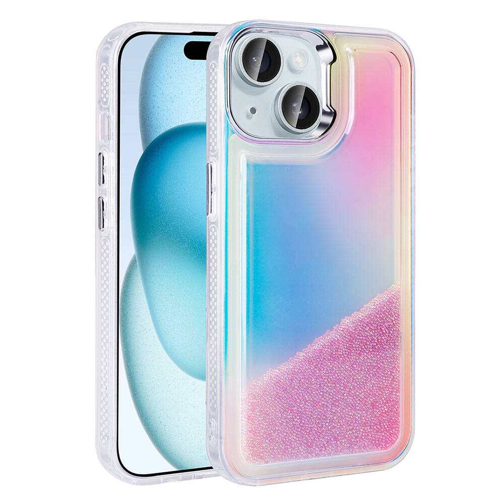 [RNZ-TA107567] Apple iPhone 15 Uyumlu Kılıf Airbagli Renkli Arka Yüzey Boncuk Tasarımlı Zore Kumul Kapak (Mor)