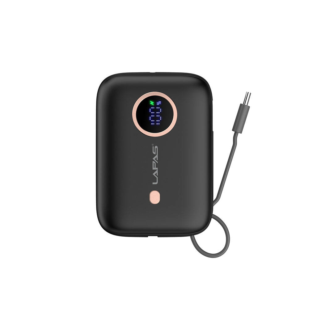 [RNZ-TA107706] Lapas LP-PW001 Dijital LED Göstergeli Type-C Kablolu Taşınabilir Powerbank 10.000mAh (Siyah)