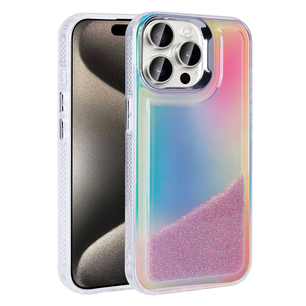 [RNZ-TA107570] Apple iPhone 15 Pro Uyumlu Kılıf Airbagli Renkli Arka Yüzey Boncuk Tasarımlı Zore Kumul Kapak (Mor)