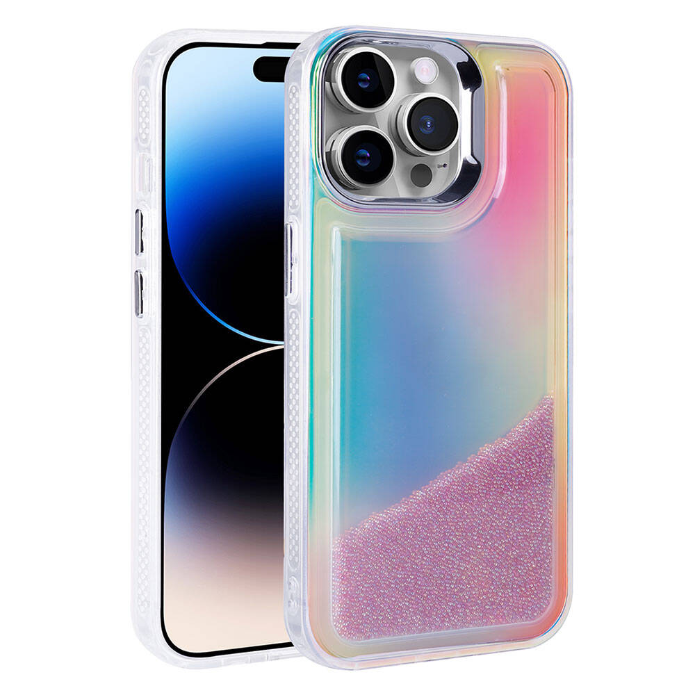 [RNZ-TA107564] Apple iPhone 14 Pro Max Uyumlu Kılıf Airbagli Renkli Arka Yüzey Boncuk Tasarımlı Zore Kumul Kapak (Mor)