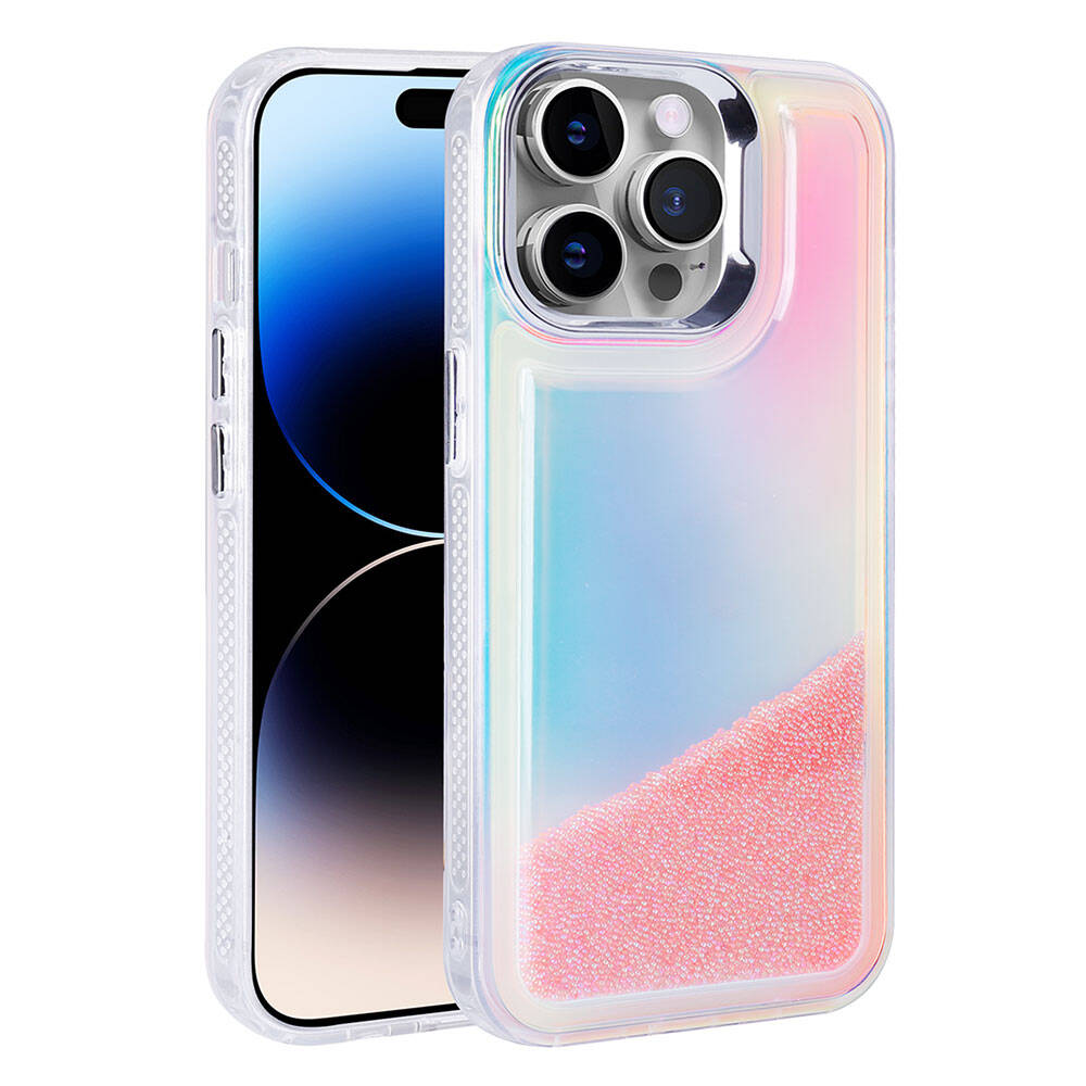 Apple iPhone 14 Pro Max Uyumlu Kılıf Airbagli Renkli Arka Yüzey Boncuk Tasarımlı Zore Kumul Kapak