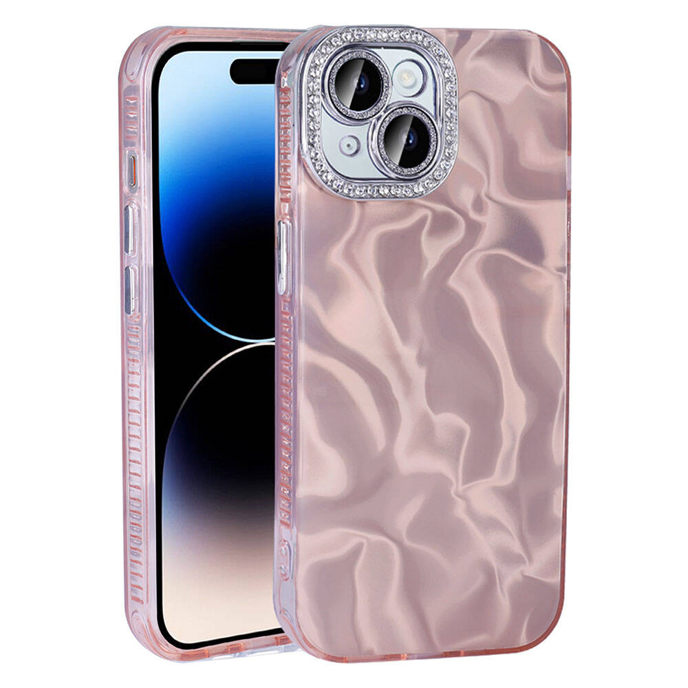 [RNZ-TA107769] Apple iPhone 15 Uyumlu Kılıf Airbagli Parlak Taş Detay Tasarımlı Zore Esila Kapak (Pembe)