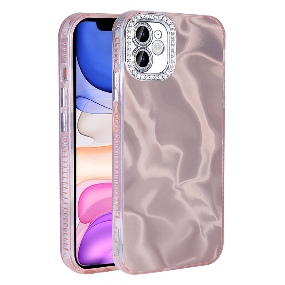 [RNZ-TA107759] Apple iPhone 12 Uyumlu Kılıf Airbagli Parlak Taş Detay Tasarımlı Zore Esila Kapak (Pembe)