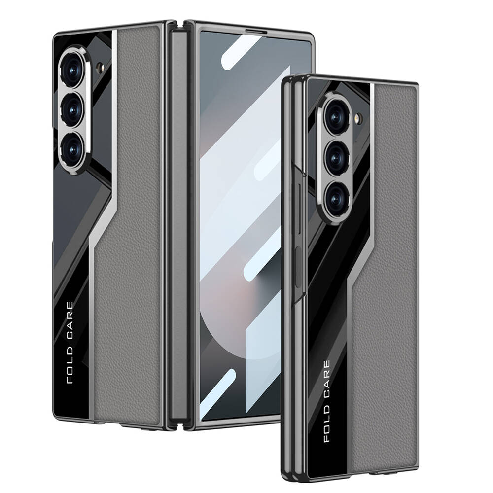 Samsung Galaxy Z Fold 6 Uyumlu Kılıf Ultra İnce Kamera Korumalı PC + Deri Arka Yüzey Zore Kıpta Poligan Kapak