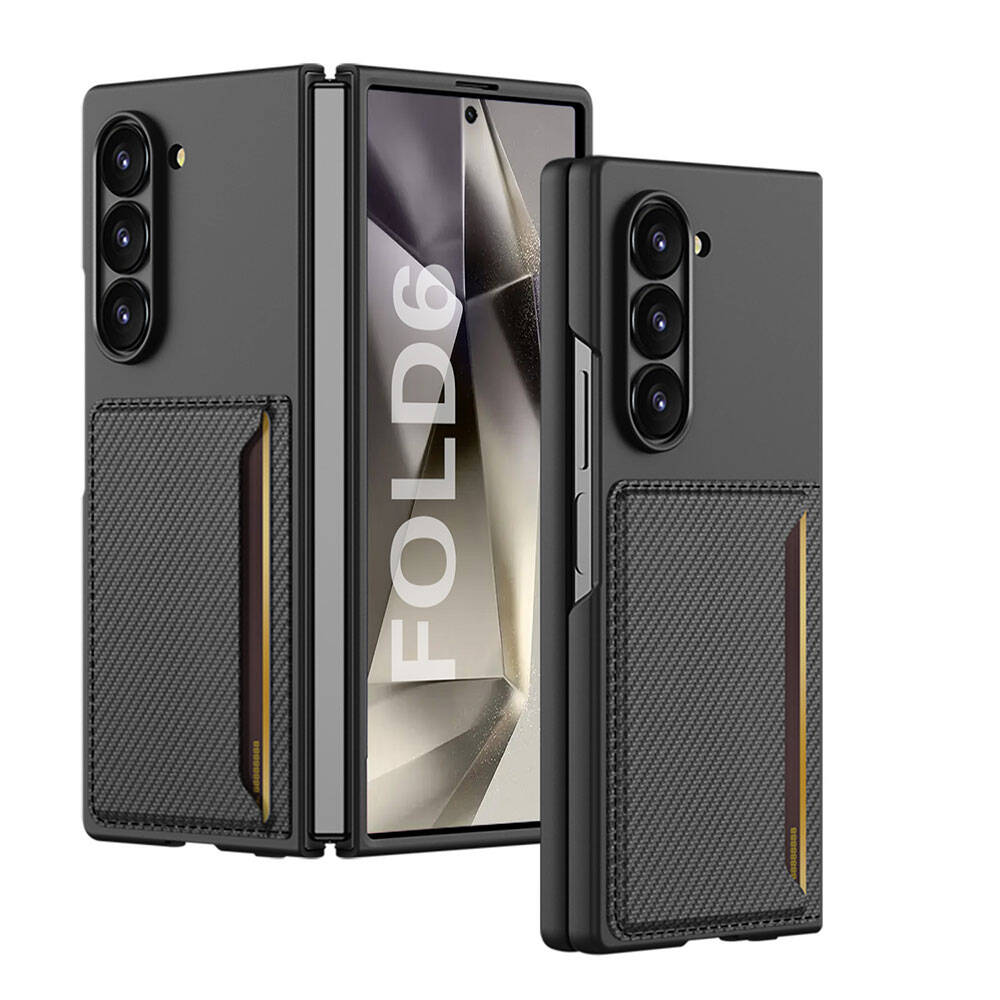 [RNZ-TA107894] Samsung Galaxy Z Fold 6 Uyumlu Karbonfiber Arka Yüzey Zore Kartlıklı Z-Kart Kıpta Sert Kapak