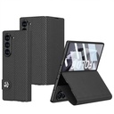 Samsung Galaxy Z Fold 6 Uyumlu Kılıf Karbon Fiber Tasarımlı Magnetik Tokalı Kartlıklı Zore Kıpta Zegna Kapak