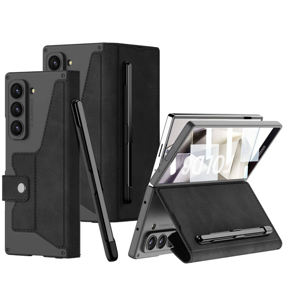 Samsung Galaxy Z Fold 6 Uyumlu Kılıf Kamera Korumalı Kadife Tasarımlı Zore Kıpta Kalem Bölmeli Fest Kapak