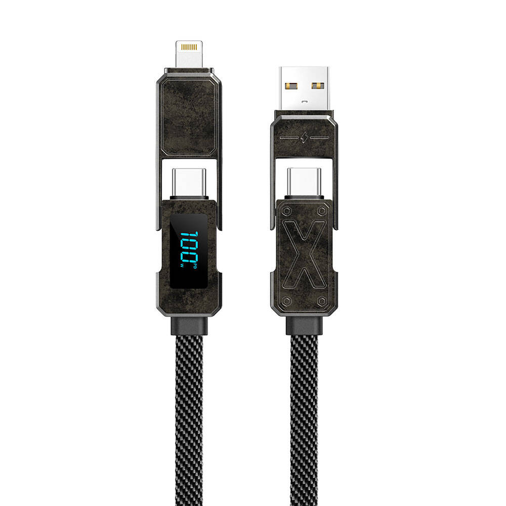 [RNZ-TA108624] Wiwu Wi-C039 Titan Serisi 4in1 A+C to C+L LED Dijital Göstergeli Şarj ve Data Kablosu 1.5M (Siyah)