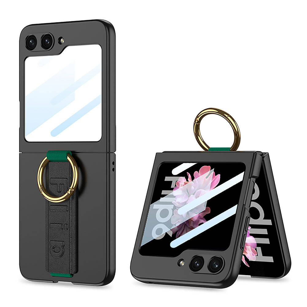 [RNZ-TA107881] Samsung Galaxy Z Flip 6 Uyumlu Kılıf Kamera Korumalı Yüzüklü Zore Flip Ring Kıpta Kapak (Siyah)