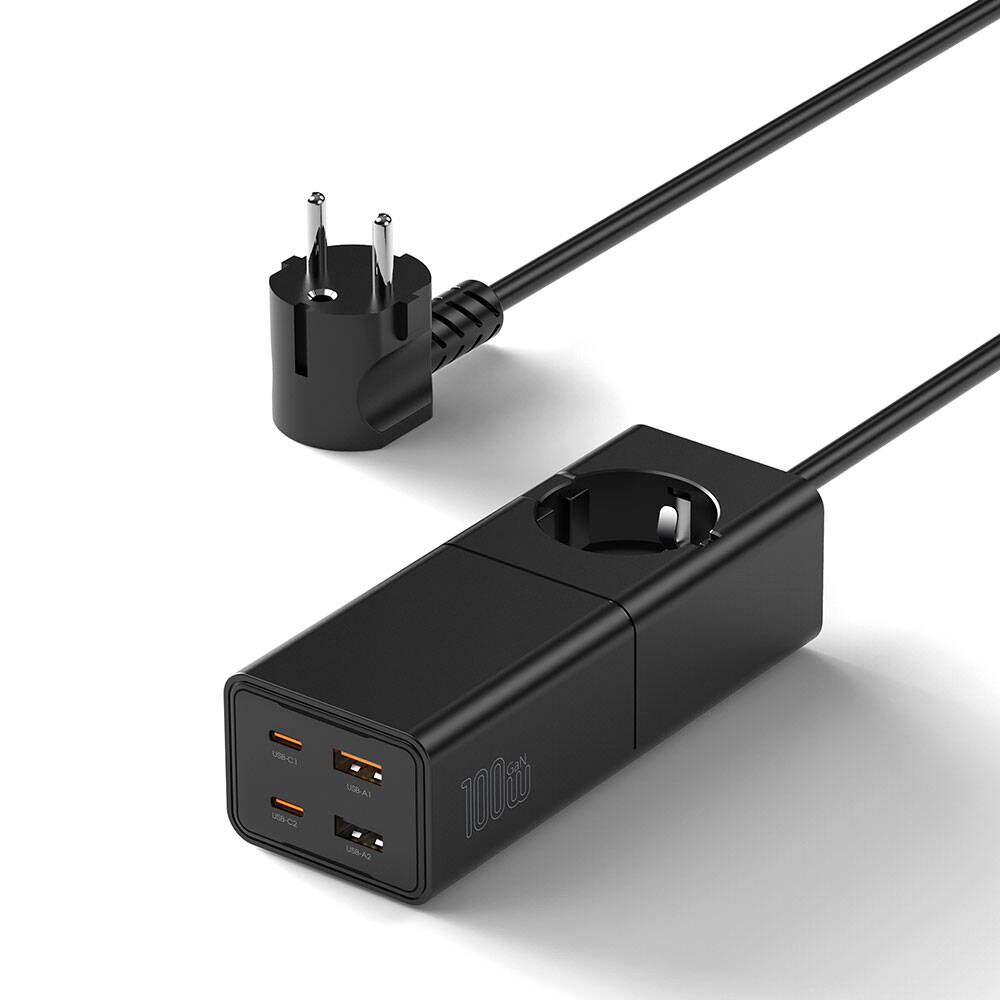 [RNZ-TA100932] Wiwu Wi-S004 GaN Tech Çift Type-C ve Çift USB-A Girişli Priz 100W 150cm