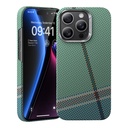 Apple iPhone 15 Pro Max Uyumlu Kılıf M-safe Şarj Özellikli Karbon Fiber Tasarımlı Benks Passion Green ArmorAir Kevlar Kapak