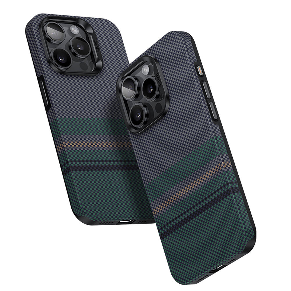 [RNZ-TA108241] Apple iPhone 15 Pro Max Uyumlu Kılıf M-safe Şarj Özellikli Karbon Fiber Tasarımlı Benks Aurora ArmorPro Kevlar Kapak