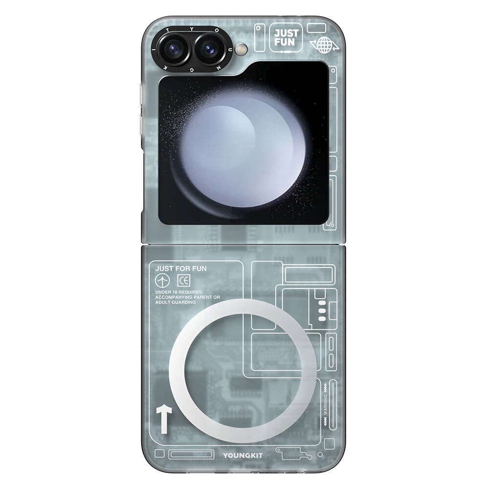 [RNZ-TA108280] Samsung Galaxy Z Flip 6 Uyumlu Kılıf M-safe Şarj Özellikli Youngkit Technology Serisi Kapak (Siyah)