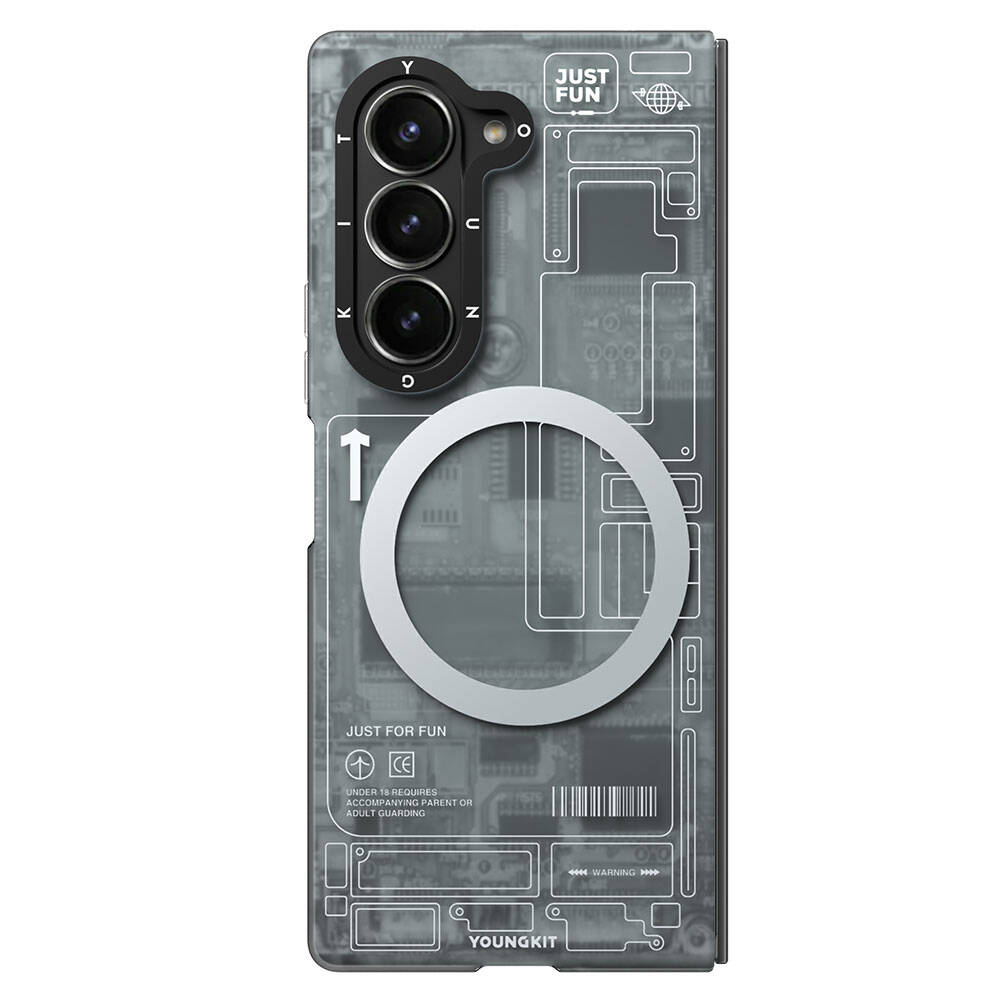 [RNZ-TA108282] Samsung Galaxy Z Fold 6 Uyumlu Kılıf M-safe Şarj Özellikli Youngkit Technology Serisi Kapak (Siyah)