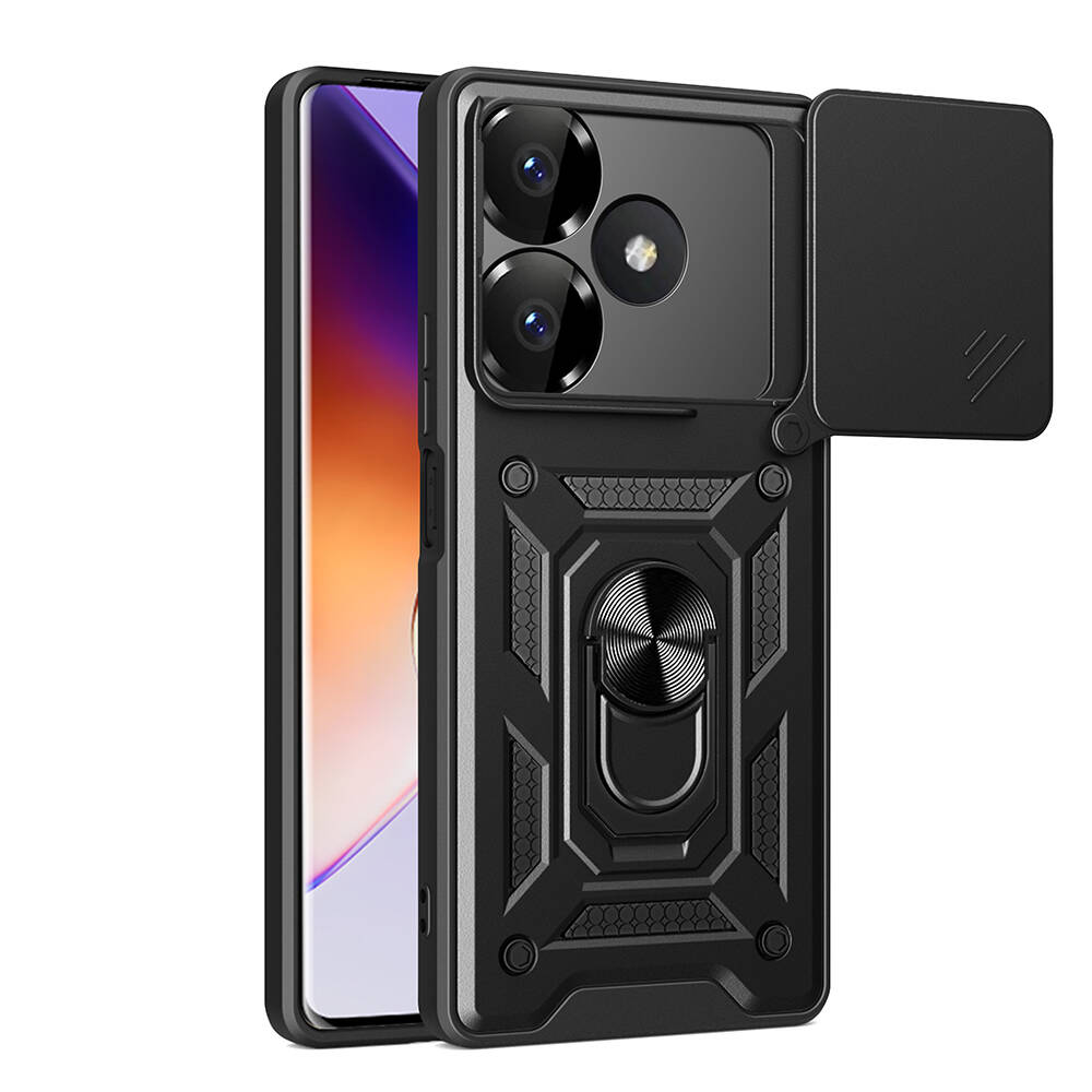 [RNZ-TA108963] Xiaomi Redmi 13 4G Uyumlu Kılıf Magnetik Standlı Kamera Korumalı Zore Sürgülü Vega Kapak (Siyah)