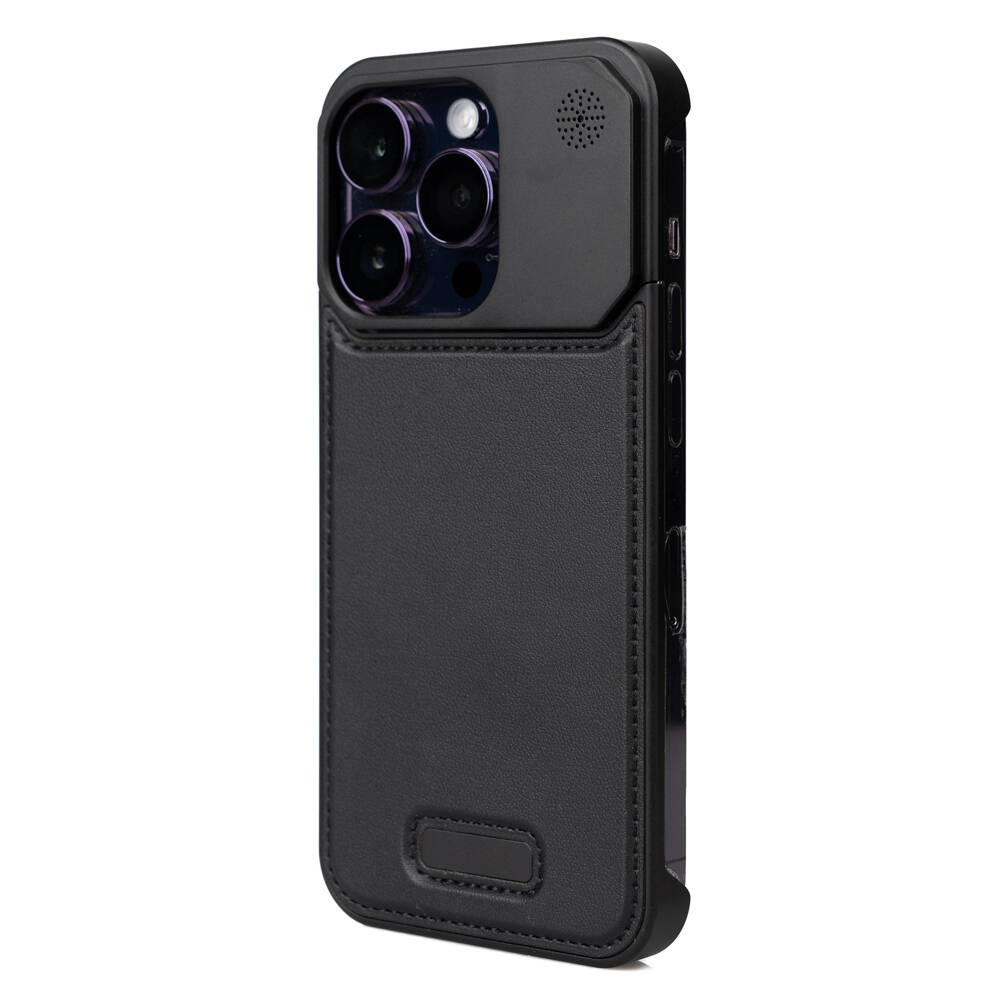 [RNZ-TA108875] Apple iPhone 15 Pro Uyumlu Kılıf M-safe Şarj Özellikli Mekanizmalı Koku Hazneli Zore Mostar Kapak (Siyah)