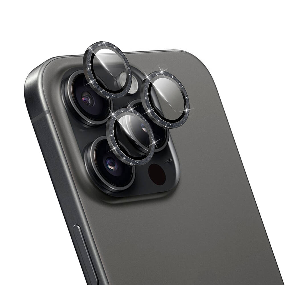 [RNZ-TA108965] Apple iPhone 16 Pro Uyumlu Wiwu LG-006 Diamond Lens Guard Kolay Uygulama Aparatlı Kamera Lens Koruyucu (Siyah)
